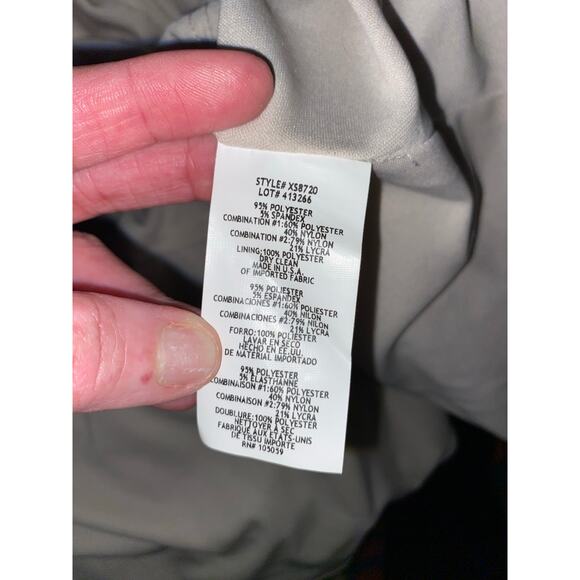 Xscape Women’s Embroidered V-Neck Fit & Flare Dress GUC Navy Blue Nude Lining - Picture 12 of 13